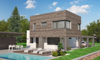 Modernes Haus mit Carport.
